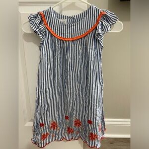 Pippa & Julie Blue and White Striped Kids Dress with orange Accents